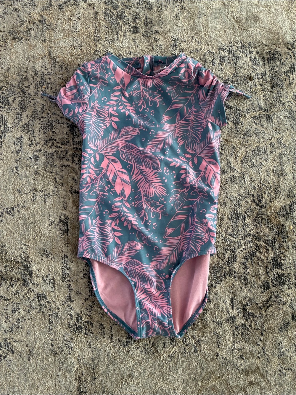 art class Pink and Teal Leaf Print One-Piece Swimsuit